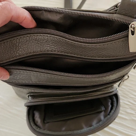 Gray Leather Crossbody Bag - Picture 8 of 9